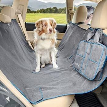 Kurgo Heather Hammock Grey/Coastal Blue - Dierenautostoelhoes met waterdichte en duurzame stof, eenvoudig te installeren, beschermt de achterbank tegen vuil en krassen, geschikt voor honden van verschillende groottes