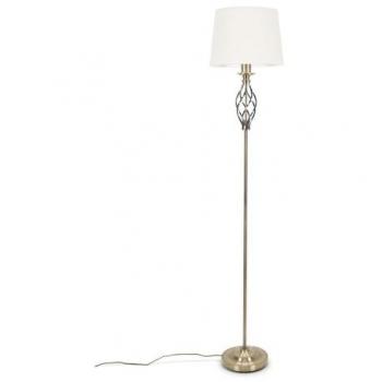 Antique Brass Traditional Floor Lamp with Fabric Shade - No Bulb Included